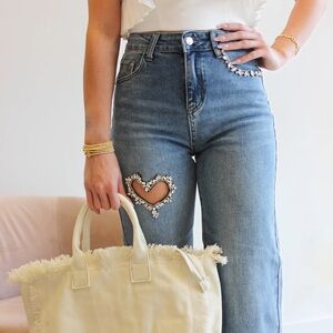 Stylish Blue Jeans with Heart Cutout